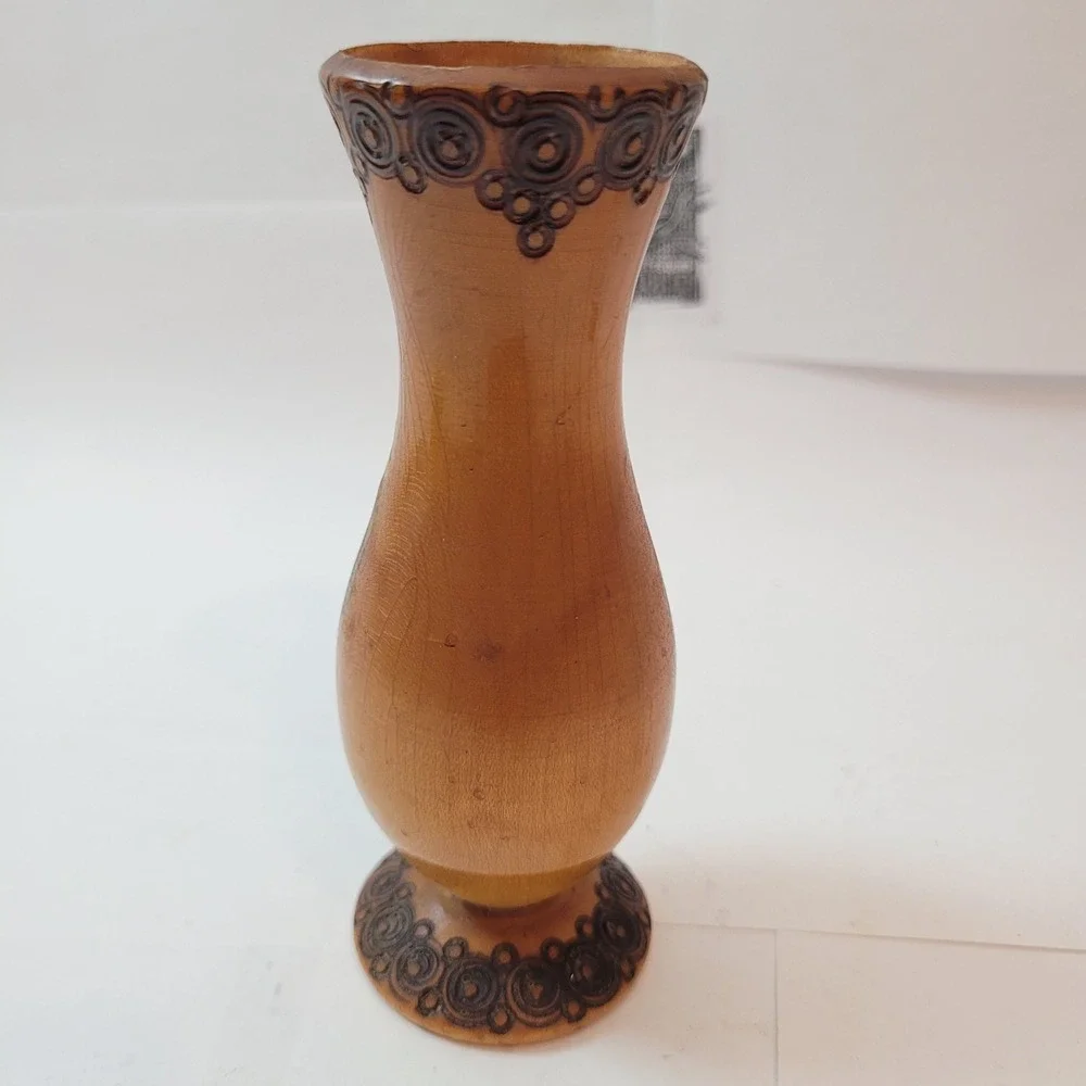 Murecoop Arad Bud‎ Vase Unisex Vintage 1974 Romanian Hand Painted Wood Floral